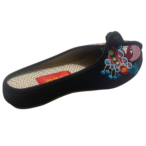 Backless Artistic Stitching Embroidered Owl Ethnic Slip-on Boho Flat Slippers - Picture 6 of 7
